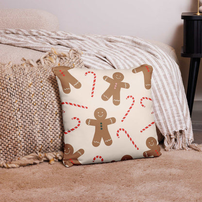 Christmas Pattern Throw Pillow with Gingerbread Man and Candy Cane