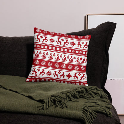 Christmas Holiday Nordic Pattern Red & White Throw Pillow