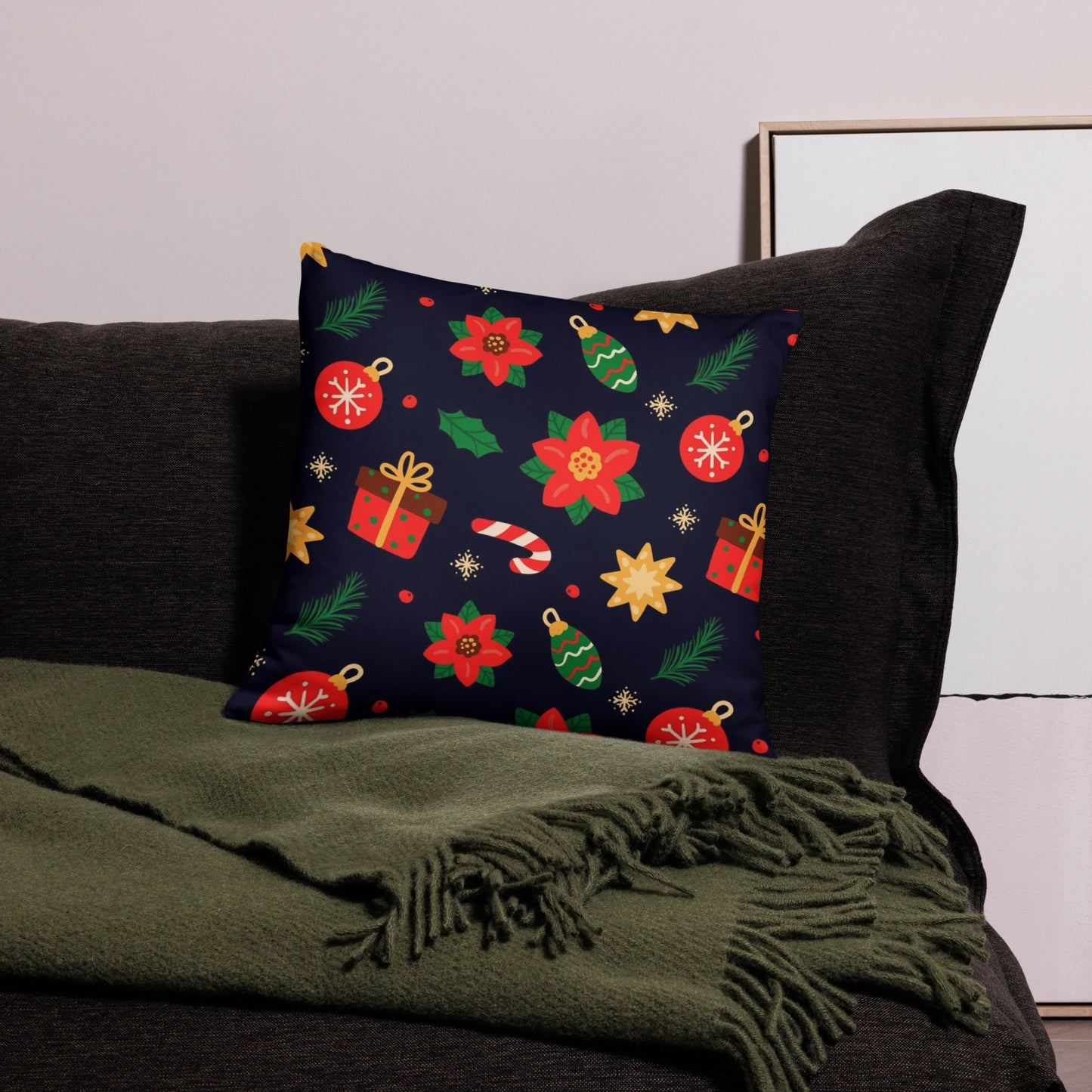 Holiday Home Decor Hand Drawn Flat Christmas Pattern Throw Pillow 