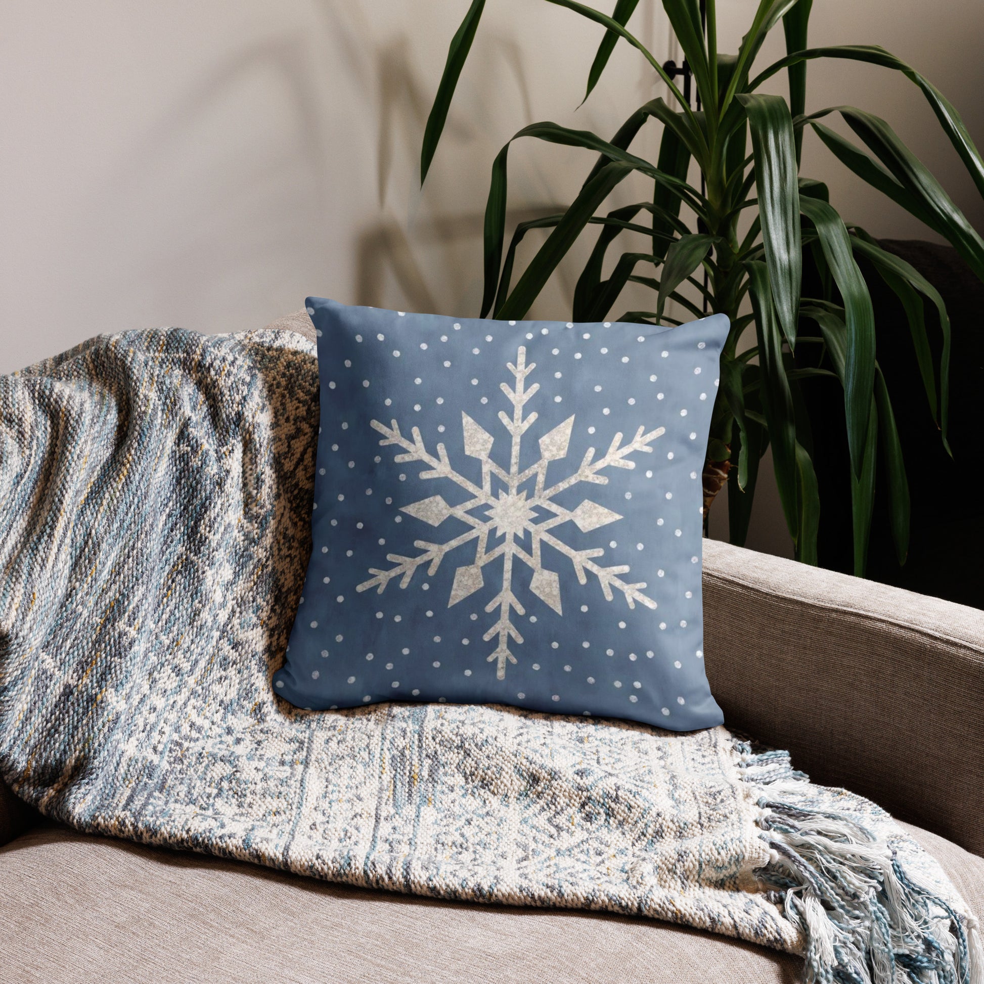 White Glittery Snowflakes Winter Pattern Throw Pillow