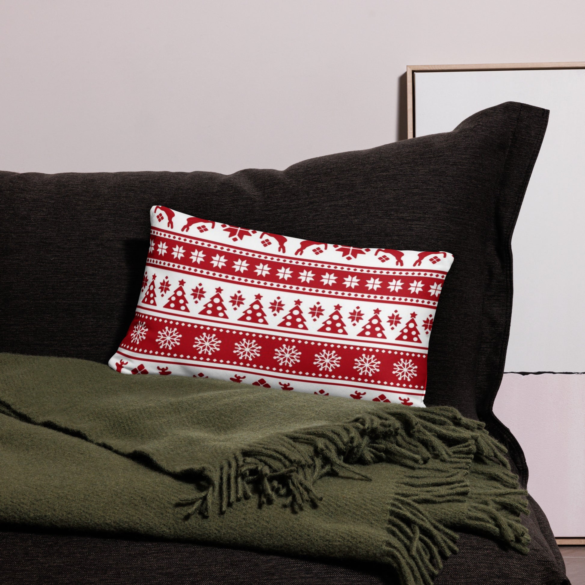 Christmas Holiday Nordic Pattern Red & White Throw Pillow