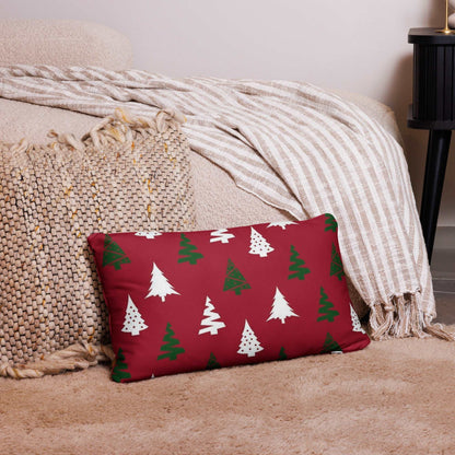 Christmas Throw Pillow with Christmas Tree in Green and White Pattern