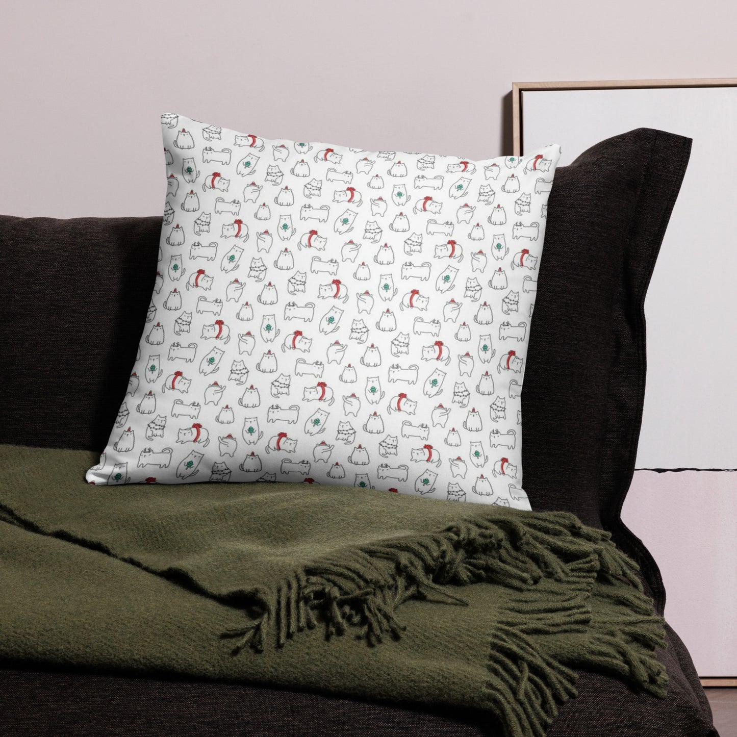 Fat Christmas Cats in Winter Wonderland Scene Throw Pillow