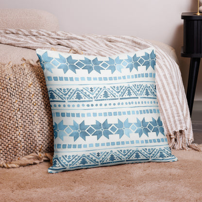 White & Blue Nordic Pattern Art Throw Pillow