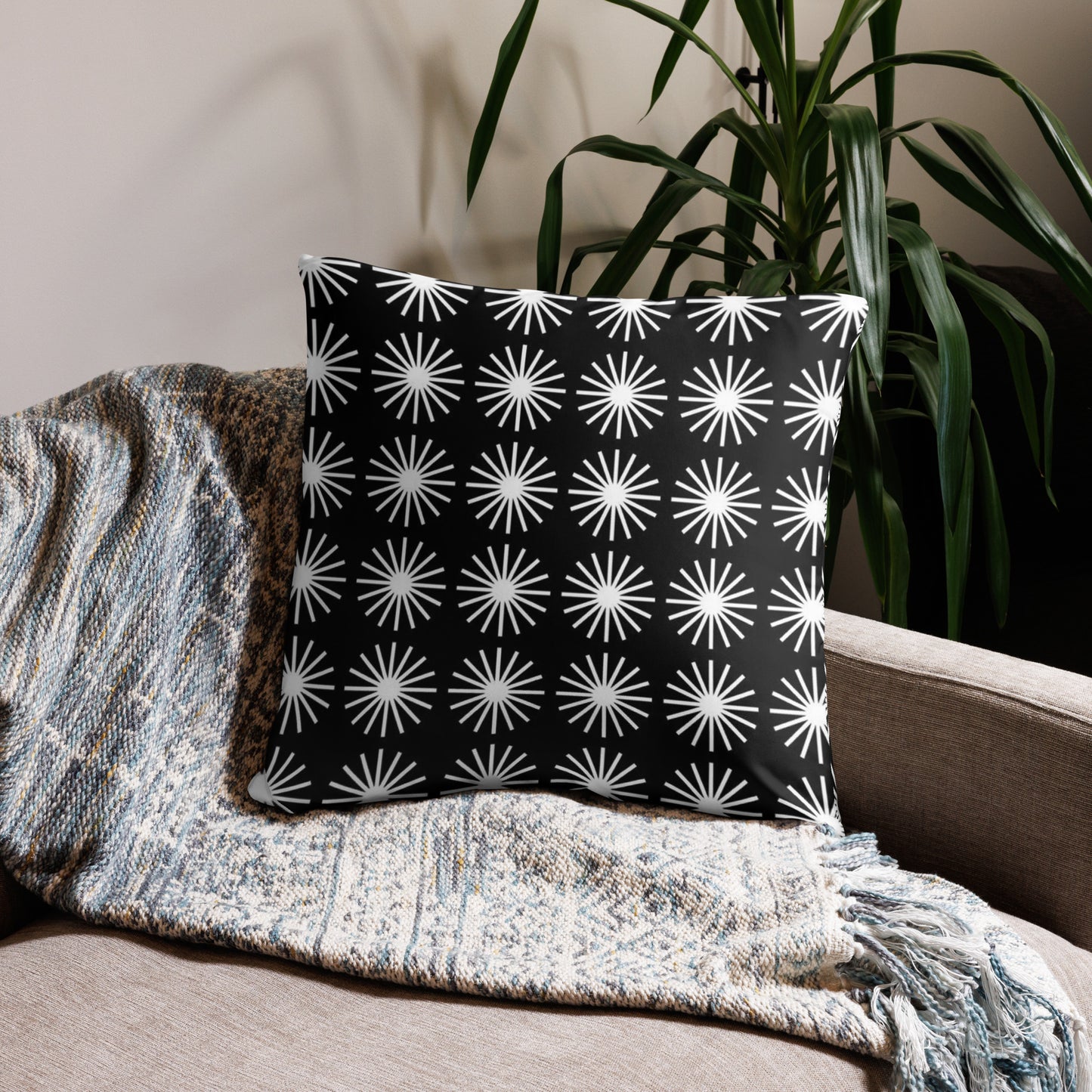 Mid-Century Modern Sunburst Pattern Throw Pillow