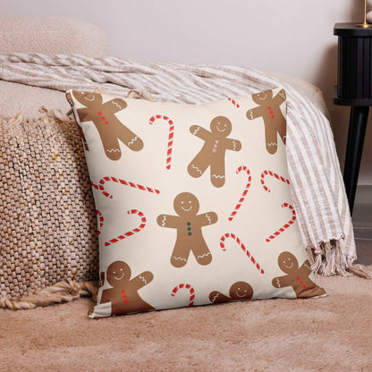 Christmas Pattern Throw Pillow with Gingerbread Man and Candy Cane