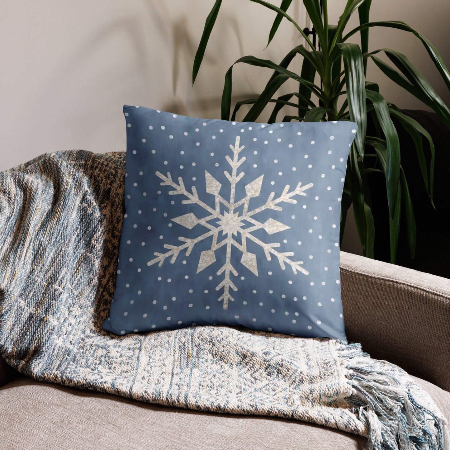 White Glittery Snowflakes Winter Pattern Throw Pillow