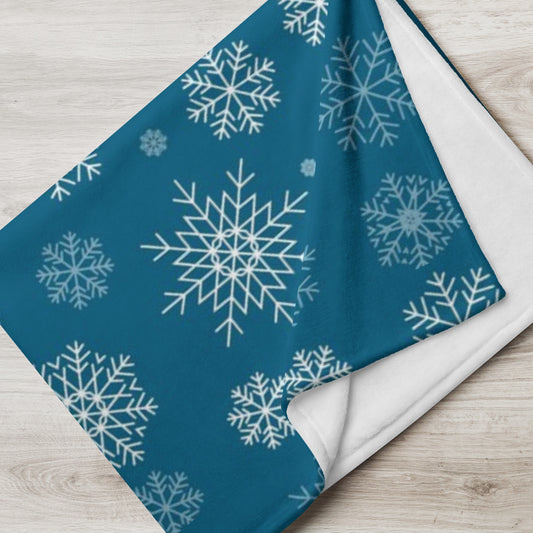 Snowflakes on Christmas Blue Throw Blanket 