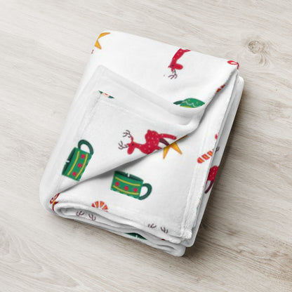 Hand Drawn Flat Christmas Pattern Throw Blanket