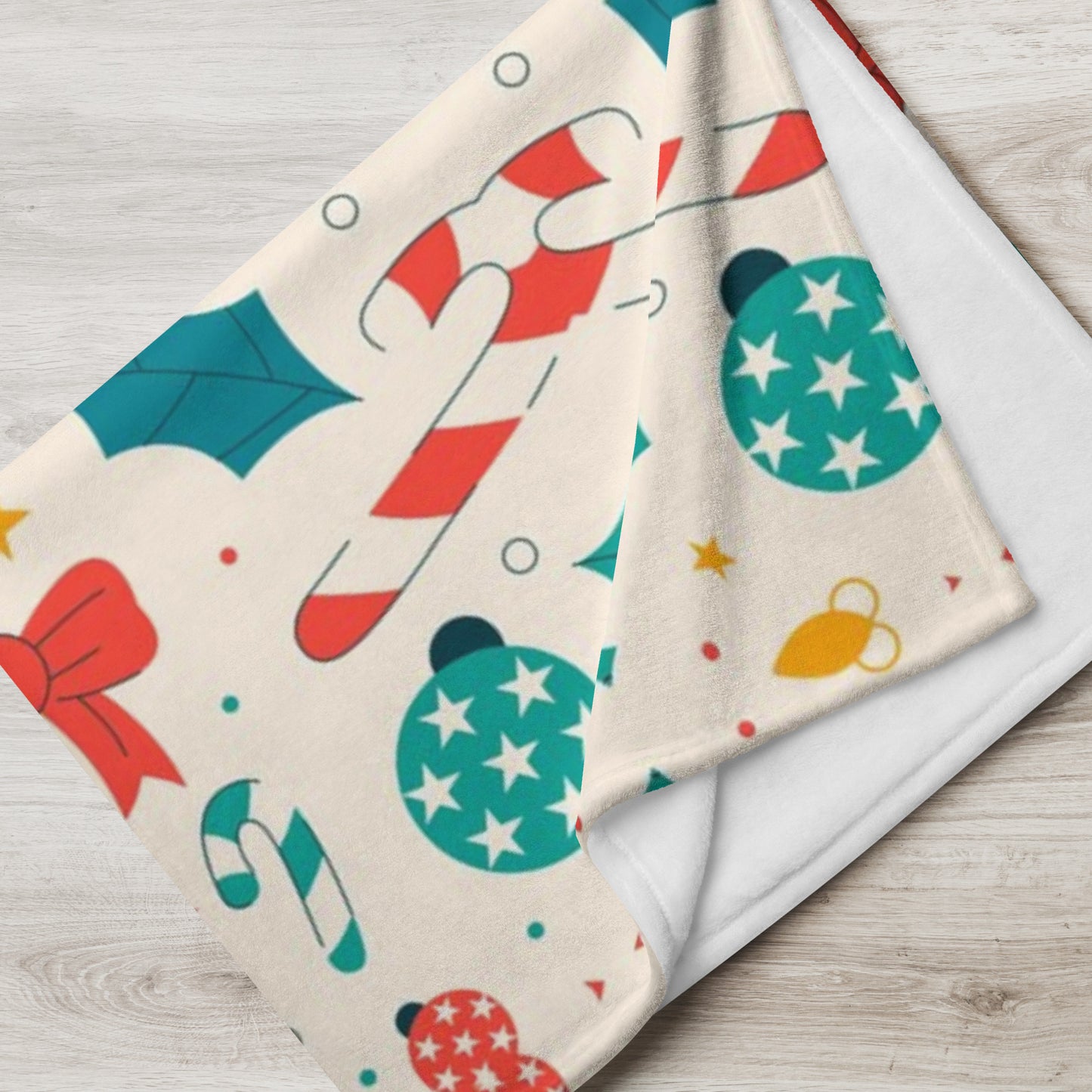 Flat Christmas Design Throw Blanket with Candy Canes